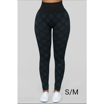 Womens Fleece Lined Leggings S/M Black Navy Hi Rise Thermal Fleece Athleisure   - Image 1 of 4