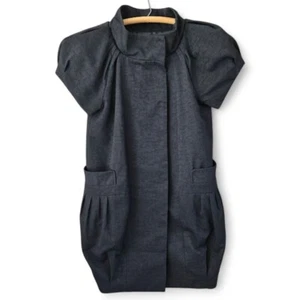 Tcec Damen Wolkenärmel Leinenoptik schwarz Kleid Luftpolsterrock Druckknopfleiste Small - Bild 1 von 9