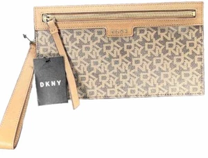 DKNY Vela Large Wristlet New With Tags Lined Zipper Brown Zipper R84L7833 - Picture 1 of 12