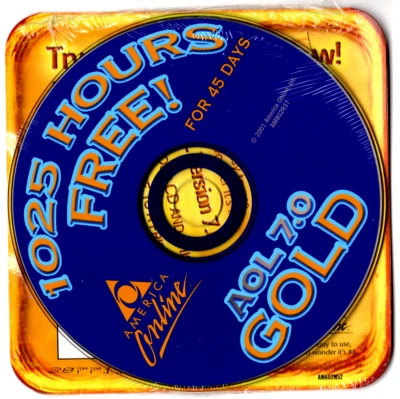 Vintage Rare 2001 AOL V7.0 Gold America Online CD-ROM, New Factory-Sealed BEAUTI - Image 1 of 2