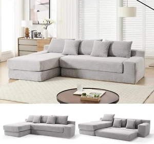 104'' Modular Sectional Sofa w/ L-Shape Chaise Convertible Corduroy Sofa Bed - Picture 1 of 7