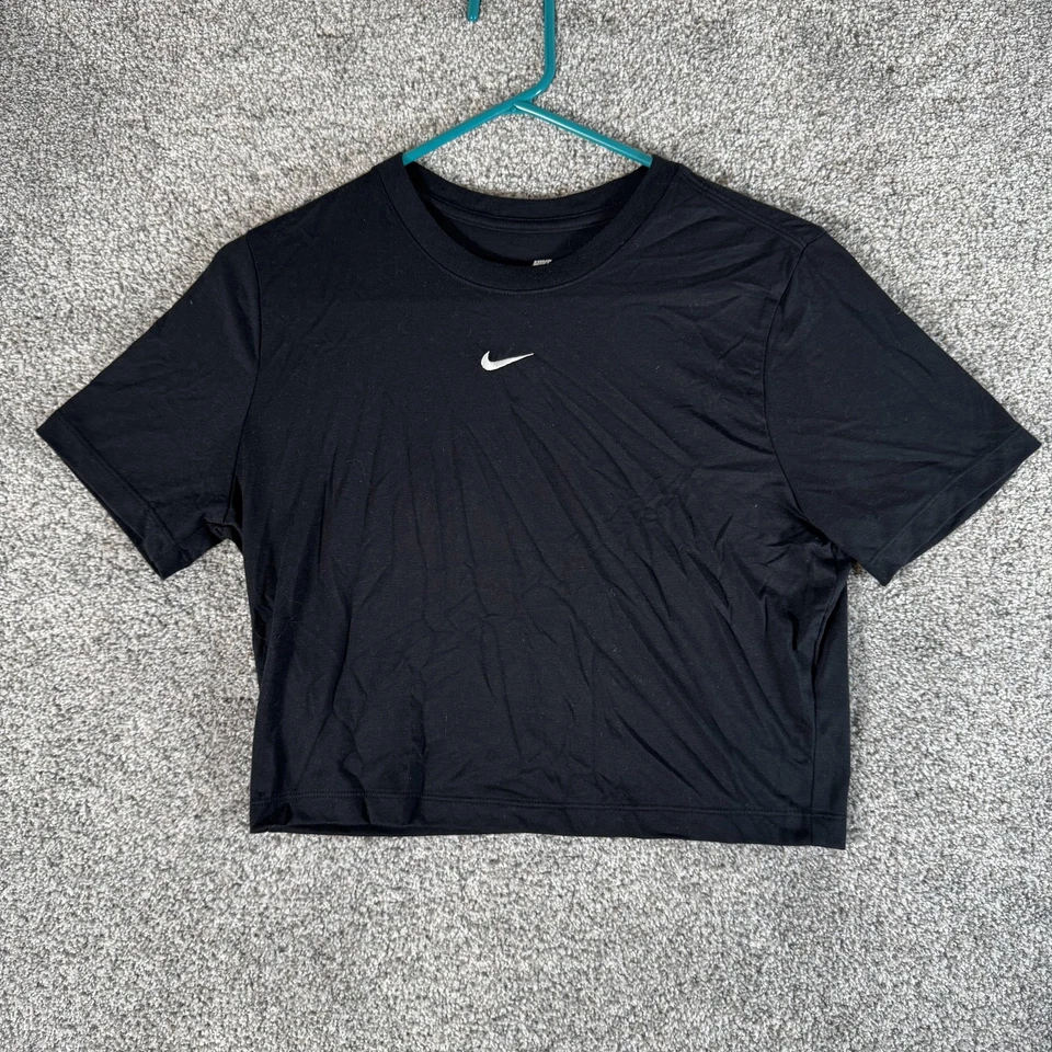 Nike Shirt Womens Large Black Slim Fit Cropped The Nike Tee Swoosh FB2873-010 - Image 1 of 4