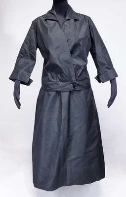 Antiguo traje eduardiano negro seda tafetán falda blusa conjunto vestido de luto gótico Foto 1 de 4