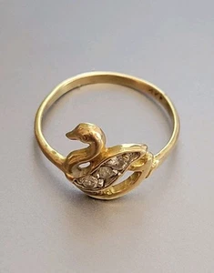 14K Gold Graceful Swan Ring with Diamonds! Size 3.1 - Picture 1 of 5