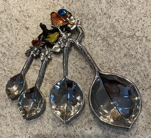 Enameled Bird and Leaf Set of 4 Stainless Steel Measuring Spoons - Picture 1 of 4