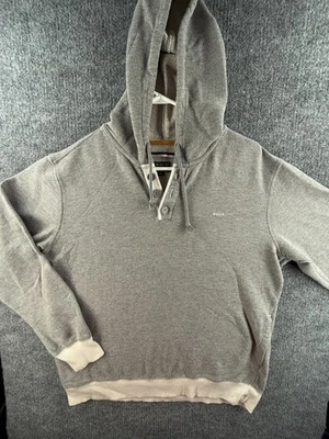 RVCA Sudadera con Capucha Hombres Grande Gris Pullover Tejido Botón Cuello Cordón Mezcla de Algodón Foto 1 de 4