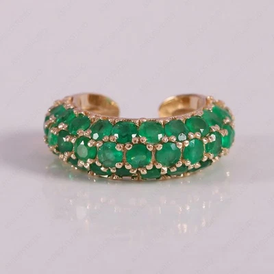 Natural Emerald Three Layer Cuff Earrings, Minimalist Wide Ear Cuff Earrings - Image 1 of 4