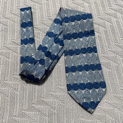 Corbata de seda vintage Oleg Cassini azul abstracto a rayas horizontales Foto 1 de 4