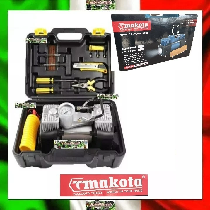 Tmakota Compressore Portatile 12V Gonfia Ruote Auto Camper Bici  LED  Kit Ripara - Image 1 of 4