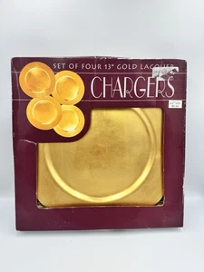 4 COUNTS CHARGERS GOLD LEAF LACQUER FINISH ACRYLIC PLATES 13" NIB - Picture 1 of 10