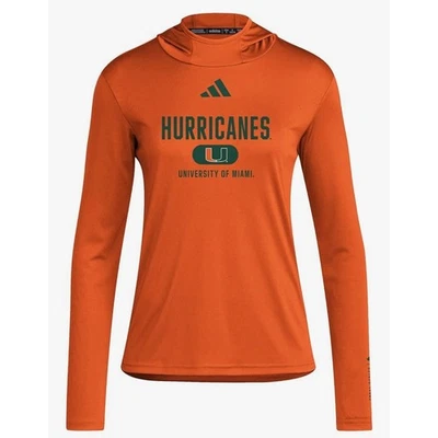 NUEVO CON ETIQUETAS - Sudadera con capucha naranja ligera de la Universidad de Miami para mujer talla L Adidas College Foto 1 de 4