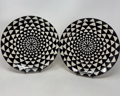 "Lote de 2 platos de cena de 10"" medallón geométrico blanco y negro de tomillo y mesa" Foto 1 de 4
