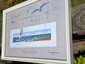 D. Morgan Vtg White Framed Print "Song Of The Sea" 1993 Nautical Sailboats Birds - Picture 1 of 12