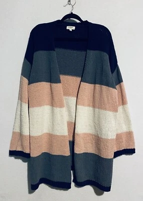 Umgee Sweater Womens Large Striped Chenille Long Cardigan Open Front Comfy Boho - Image 1 of 4