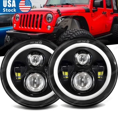 Par de faros LED redondos de 7 pulgadas haz alto-bajo para Jeep Wrangler JK TJ LJ CJ 97-18 Foto 1 de 4