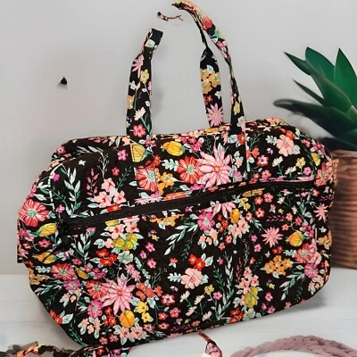 Bolso de Lona Vera Bradley Grande Negro con Flores Rosas Bolso para Llevar Todo Viaje Nuevo sin Etiquetas Foto 1 de 4