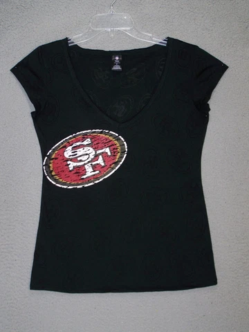 San Fransico 49ers Shirt Womens Med 8 10 Black Burnout Logo NFL Football Ladies Cover