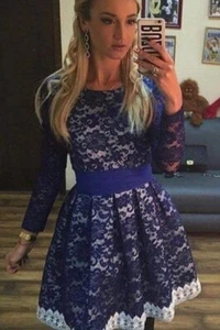 DARK BLUE FASHION WOMEN LACE AND GEPUR DRESS - Picture 1 of 6