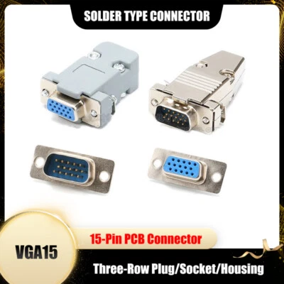 VGA15 Three Row Plug/Socket/Housing Solder Type Connector 15-Pin PCB Connector