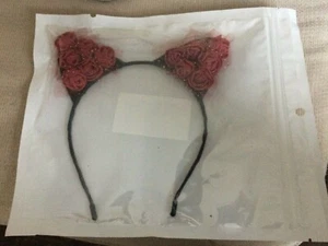 NEW Flower Cat Headband for Girls Roses Tulle Burgundy Red Black - Free Shipping - Picture 1 of 5
