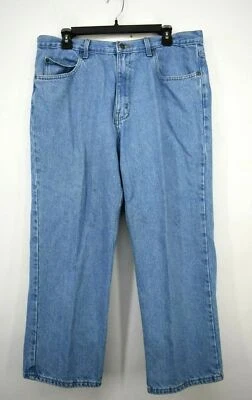 Pantalones de mezclilla de algodón de 5 bolsillos calce cómodo pierna recta azul Saddlebred para hombre W36L30 Foto 1 de 4