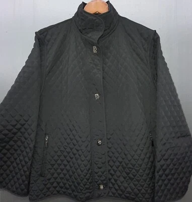 Gallery Abrigo Mujer XL Negro Acolchado Plateado Cierre de Palanca Cremallera Bolsillos Chaqueta Foto 1 de 4