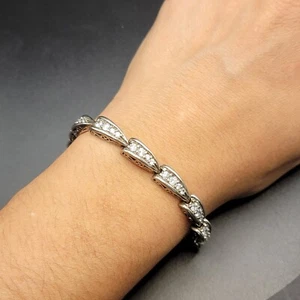 925 Stainless Steel Round Cut Lab Created Diamond Tennis Bracelet RC Signed 7.5" - Picture 1 of 24