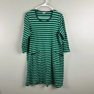 MARIMEKKO Green Tiia Striped 3/4 Sleeve Tunic Tee Dress Pockets Large Cotton - Picture 1 of 9
