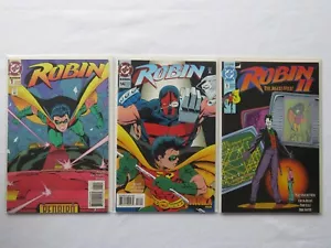Lotto di 3 borse e tavolette DC Comics 'Robin' & 'Robin II' # 1, 1 & 14 vintage anni '90 - Foto 1 di 4