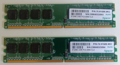 APACER - Kit De 2 Barrettes Mémoire 512 Mo - PC2-4300 DDR2 533Mhz - 78.91G66.9KC - Photo 1/2