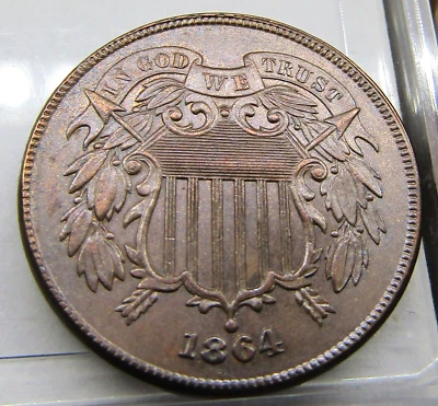 1864 Two Cent Piece Early Better grade AU ++  U.S. TYPE COIN - Image 1 of 4