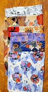 6 Asian theme fat quarters + 1 smaller piece flowers fans Geishas symbols oop - Picture 1 of 16
