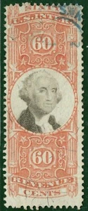 USA Classic Revenue Stamp Scott.R142 60c Orange (1872) Used Cat $140- BLACK202 - Picture 1 of 6