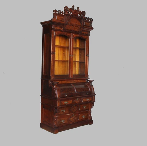 Antique Victorian Walnut Cylinder Secretary Desk Bookcase Cover