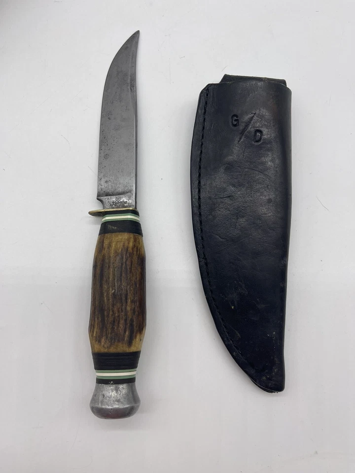 CUCHILLO DE CAZA HUBERTUS SOLINGEN DE COLECCIÓN MANGO CUERNO DE CIERVO 5” Hoja fija con funda Foto 1 de 4