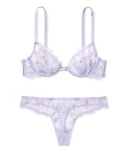 Victorias Secret Very Sexy Unlined Embroidered Demi Bra Set Shimmer Icy Lavender