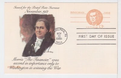 TurtlesTradingPost- Robert Morris Postal Card 1981 #UX93 FDC Fleetwood Cachet - Image 1 of 2