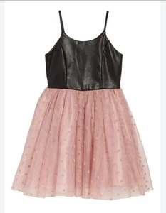 Zunie Kids Faux Leather And Tulle Polka Dot Dress Size 12 - Picture 1 of 8