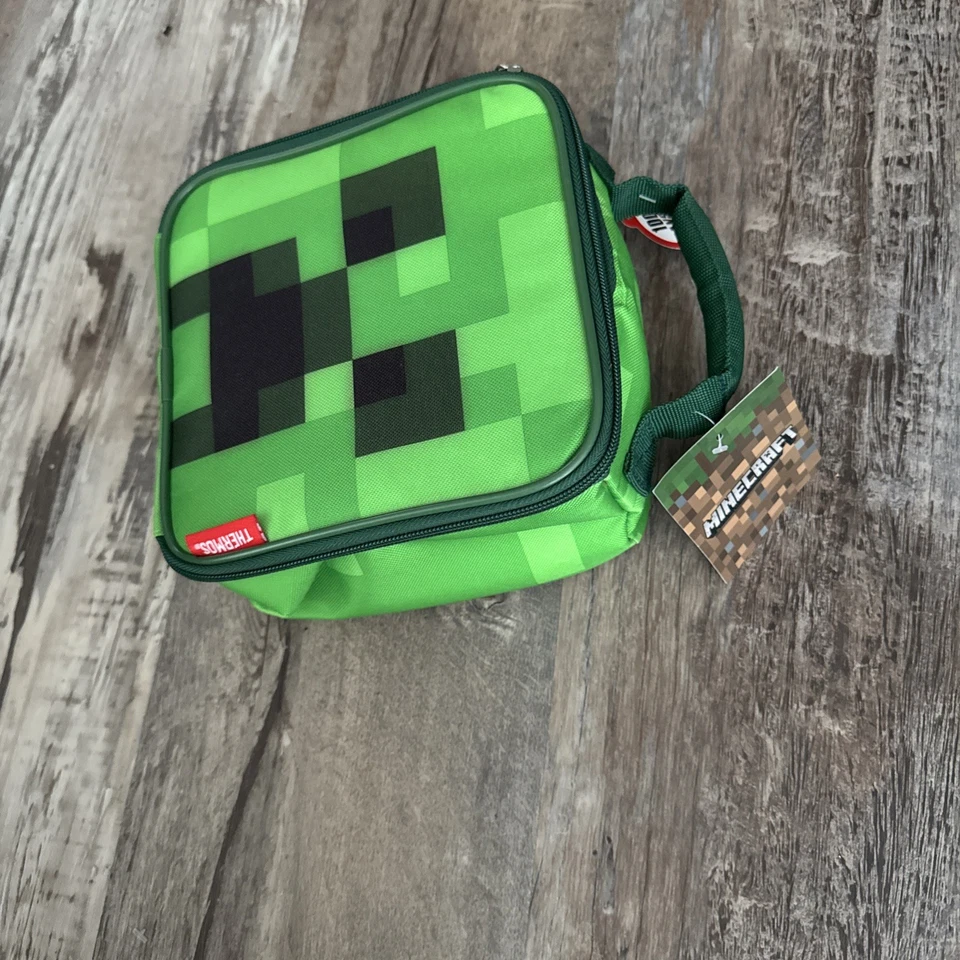 Minecraft Square Creeper Green Kids Lunch Box Thermos Brand Insulated New (39) - Image 1 of 1