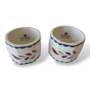Adams Lancaster Ironstone England Napkin Rings Set of 2 Blue Leaf Vintage - Picture 1 of 5