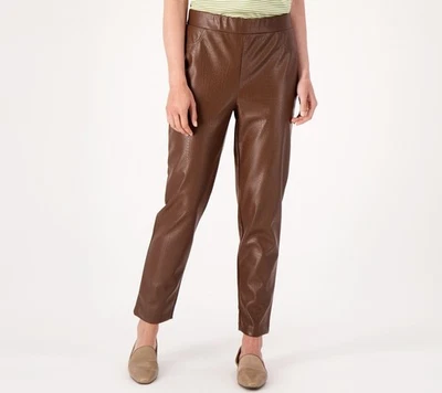 Isaac Mizrahi Live! Pantalones para mujer Petite 24P imitación cuero cocodrilo marrón A551035 Foto 1 de 4