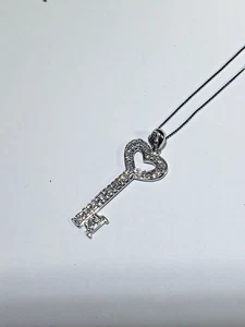 16" 14K WEISSGOLD SCHLÜSSEL ZU IHREM HERZEN LIEBE DIAMANT ANHÄNGER HALSKETTE - Bild 1 von 11