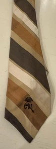 Countess Mara Vtg 80's Tie Brown Beige Silk Shantung Stripe Slubbed 3.5” X 55” - Picture 1 of 2