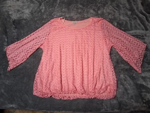 Roz & Ali Pink Lace Overlay Half Sleeve Blouse Size 3XL  - Picture 1 of 5
