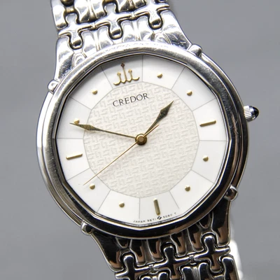 [Casi COMO NUEVO] SEIKO Credor 9571-5050 esfera blanca plata 32 mm reloj de cuarzo para hombre Foto 1 de 4