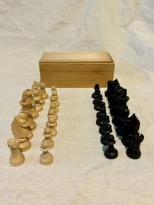 Vintage Wooden Chess Pieces With Box, Unbranded, Date Unknown - Picture 1 of 10