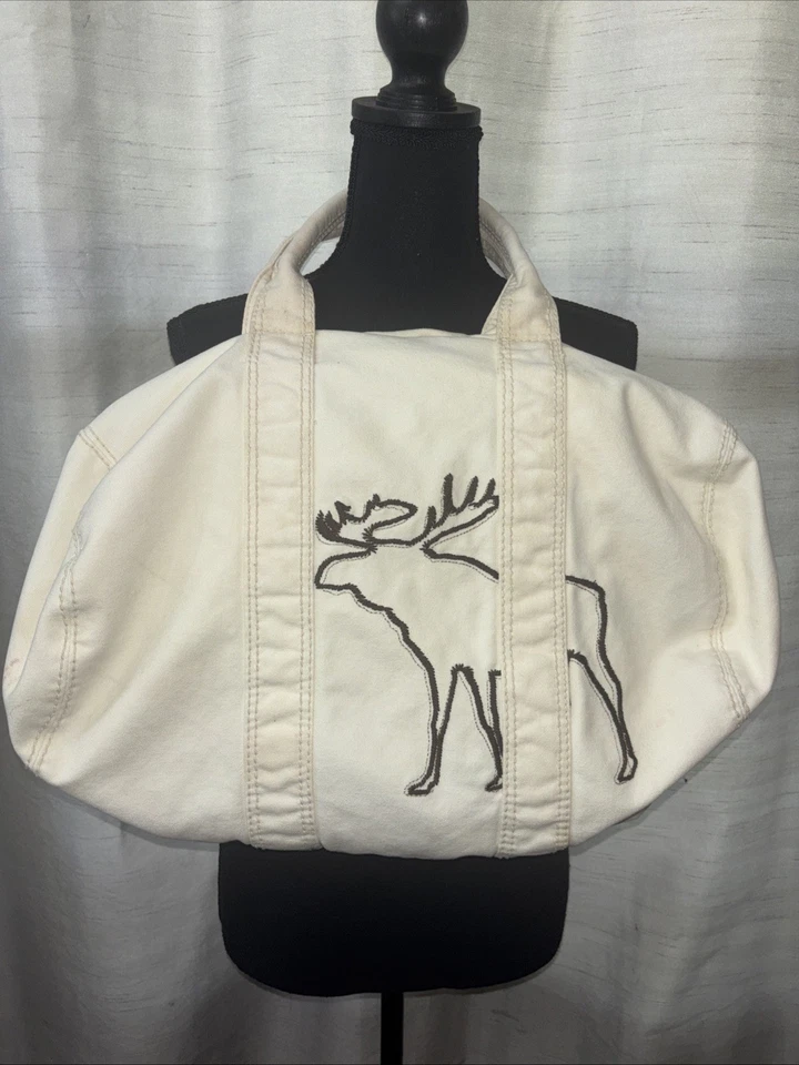 Bolso de Lona ABERCROMBIE NEW YORK Mujer Preppy Core Blanco Lona Bordado Alce Foto 1 de 4