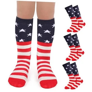 Kids 4 Pairs American Flag Socks Cotton Independence Day USA Knee 4-6 Years - Picture 1 of 8