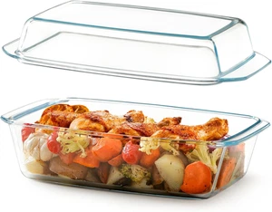 3.0L Large Glass Baking Dish, Rectangular Glass Casserole Dish with Lid, Deep Ba - Picture 1 of 12