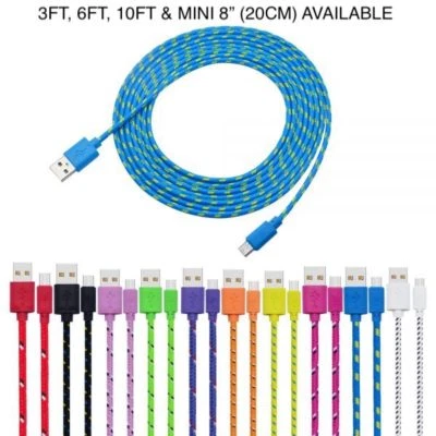  MICRO USB Woven Fabric Braided charger Data Sync Charge Cable FOR Samsung HTC  - Image 1 of 4